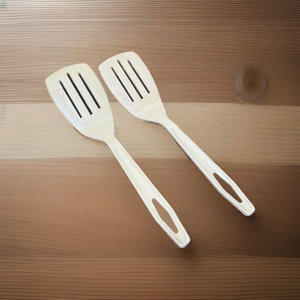 King Kraft Nylon 3 Slotted Spatula Set Of 2 Cream Made In USA Retro Vintage